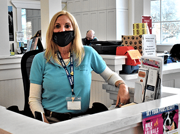 volunteer at desk